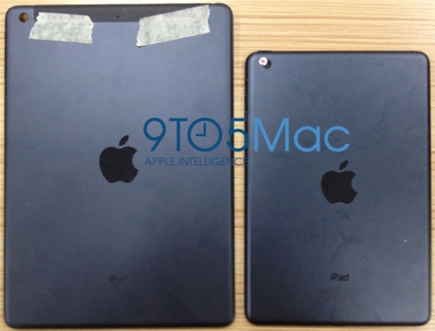 Purported iPad (5th gen.) rear case (left), current iPad mini (right). via 9to5Mac.com